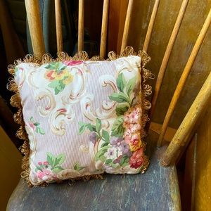 Floral Multi pattern cottage style throw pillow.